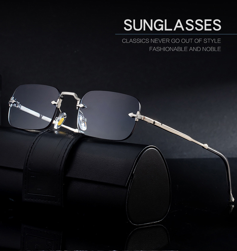 Unisex Small Frame Metal Rimless Sunglasses - Modern Minimalist UV400 Protection Details and Specifications