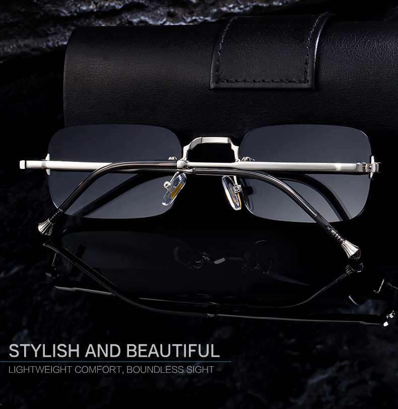 Unisex Small Frame Metal Rimless Sunglasses - Modern Minimalist UV400 Protection Details and Specifications