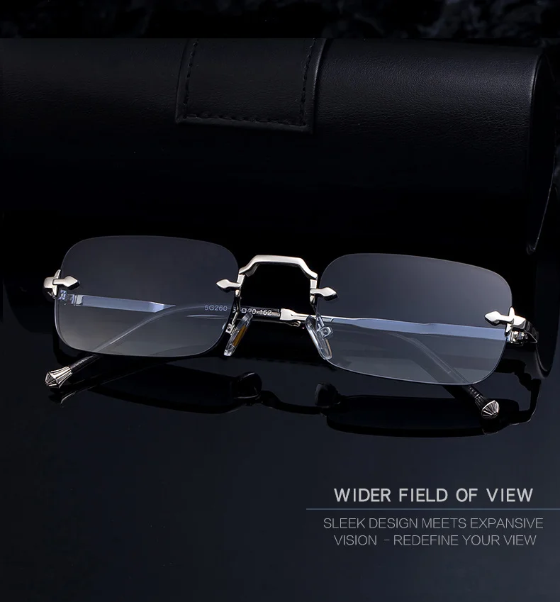 Black Copper alloy Unisex Small Frame Metal Rimless Sunglasses - Modern Minimalist UV400 Protection - Details 3