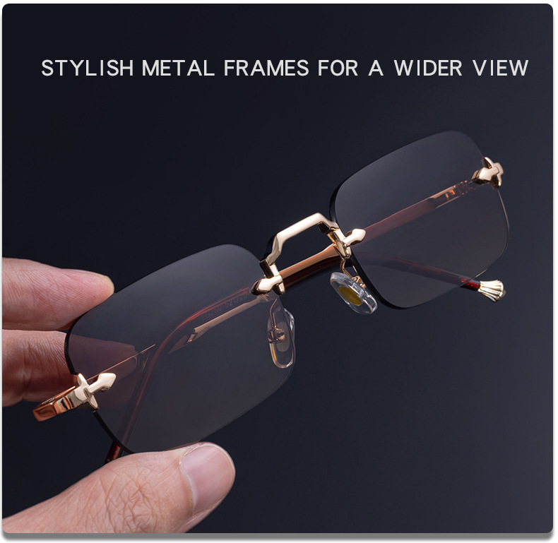 Unisex Small Frame Metal Rimless Sunglasses - Modern Minimalist UV400 Protection Details and Specifications