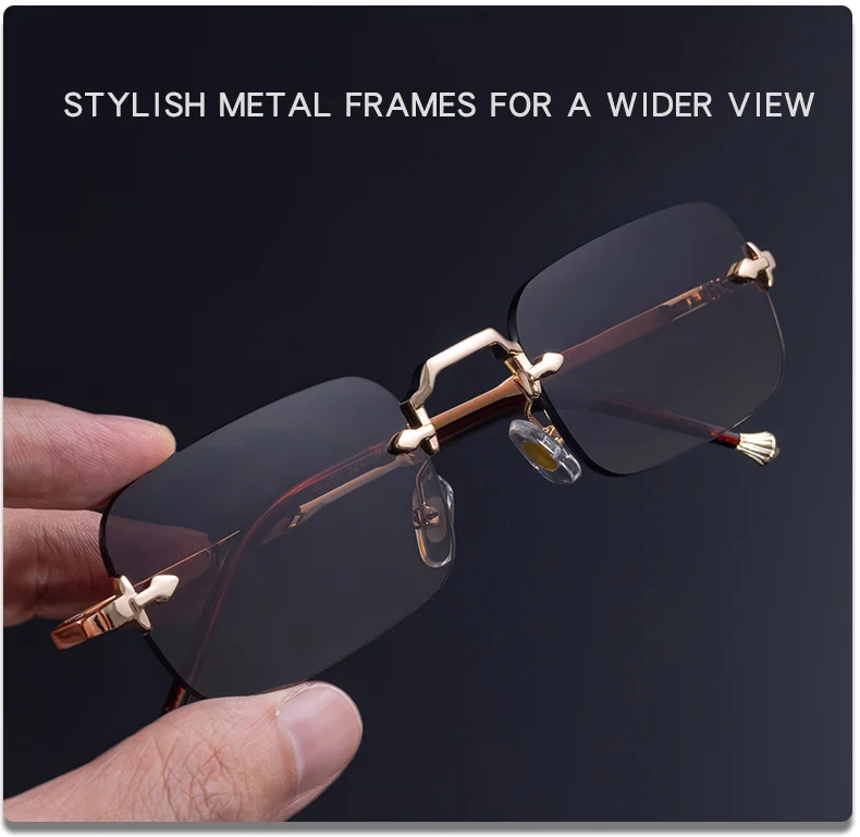 Black Copper alloy Unisex Small Frame Metal Rimless Sunglasses - Modern Minimalist UV400 Protection - Details 4