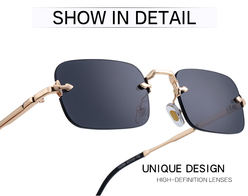 Unisex Small Frame Metal Rimless Sunglasses - Modern Minimalist UV400 Protection Details and Specifications