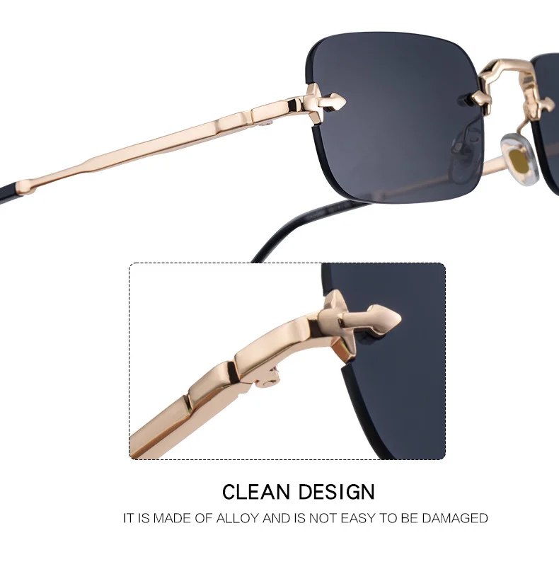 Black Copper alloy Unisex Small Frame Metal Rimless Sunglasses - Modern Minimalist UV400 Protection - Details 7