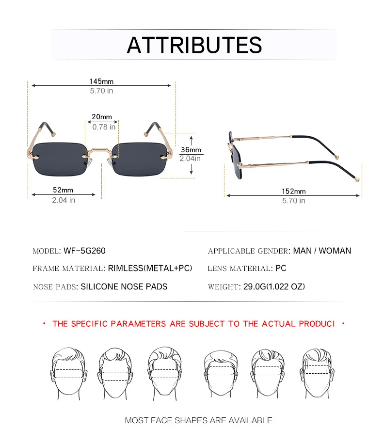 Black Copper alloy Unisex Small Frame Metal Rimless Sunglasses - Modern Minimalist UV400 Protection - Details 11