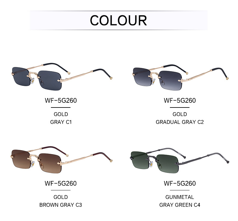 Unisex Small Frame Metal Rimless Sunglasses - Modern Minimalist UV400 Protection Details and Specifications