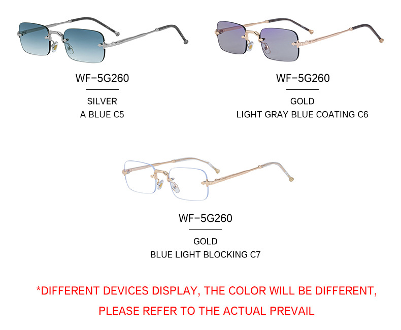 Unisex Small Frame Metal Rimless Sunglasses - Modern Minimalist UV400 Protection Details and Specifications