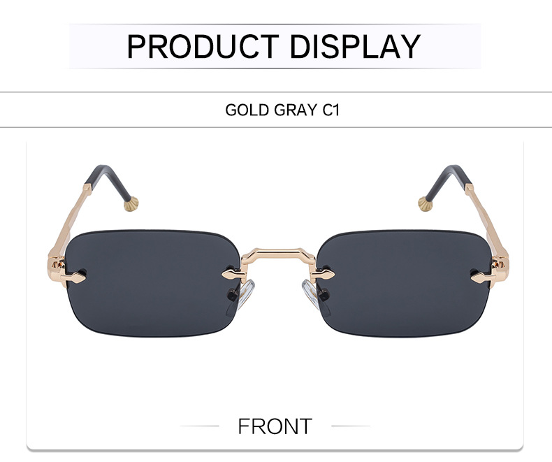 Unisex Small Frame Metal Rimless Sunglasses - Modern Minimalist UV400 Protection Details and Specifications