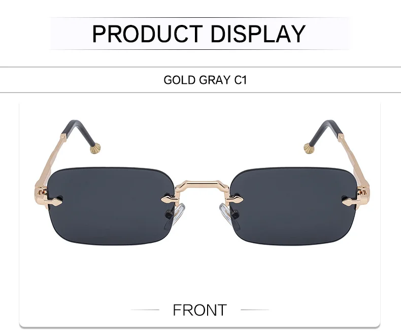 Black Copper alloy Unisex Small Frame Metal Rimless Sunglasses - Modern Minimalist UV400 Protection - Details 14