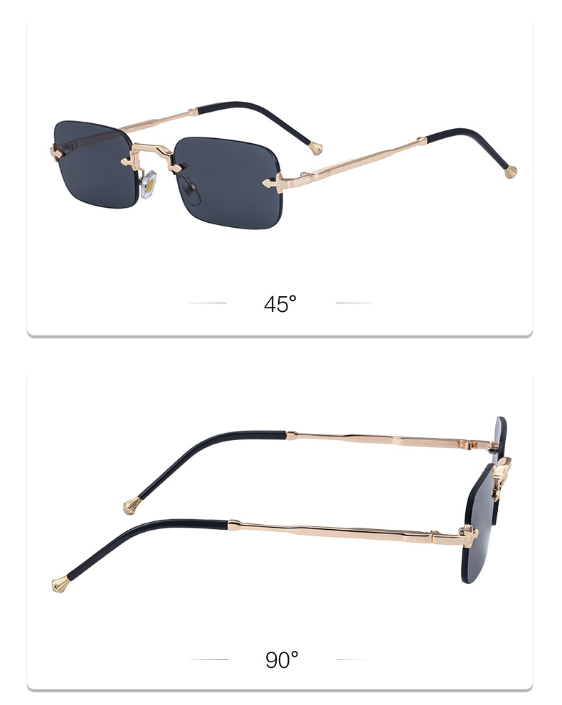 Unisex Small Frame Metal Rimless Sunglasses - Modern Minimalist UV400 Protection Details and Specifications