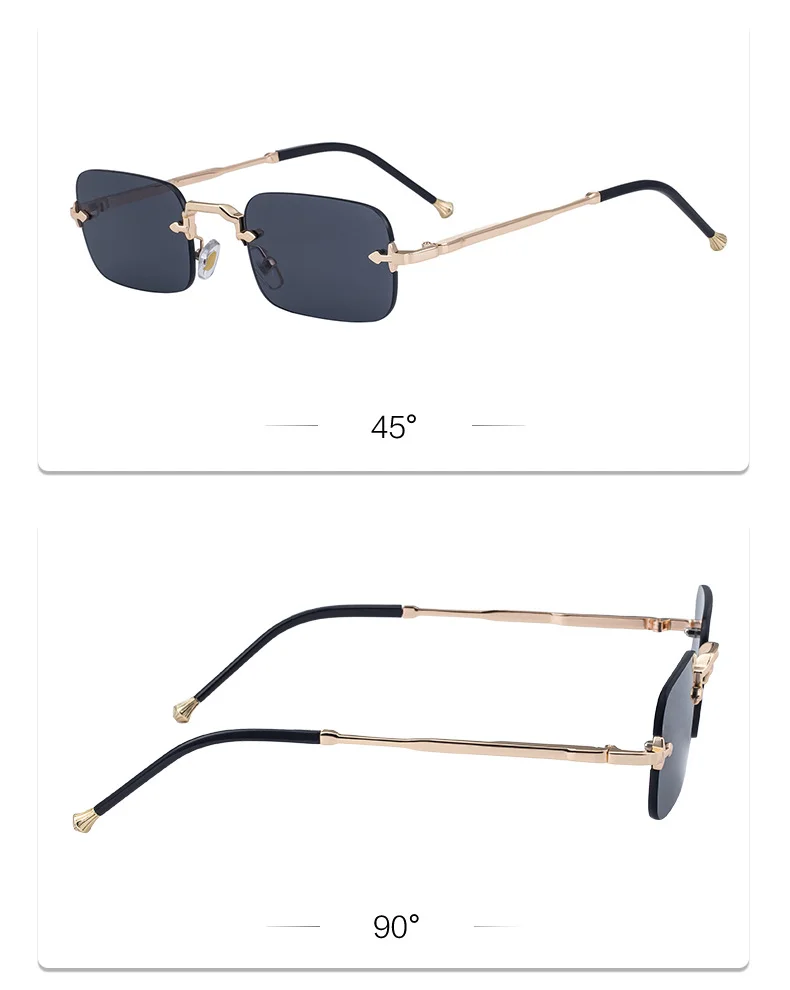 Black Copper alloy Unisex Small Frame Metal Rimless Sunglasses - Modern Minimalist UV400 Protection - Details 15