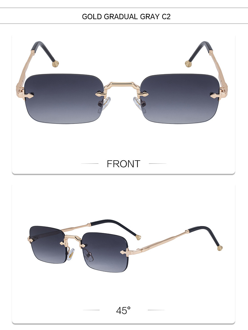 Unisex Small Frame Metal Rimless Sunglasses - Modern Minimalist UV400 Protection Details and Specifications