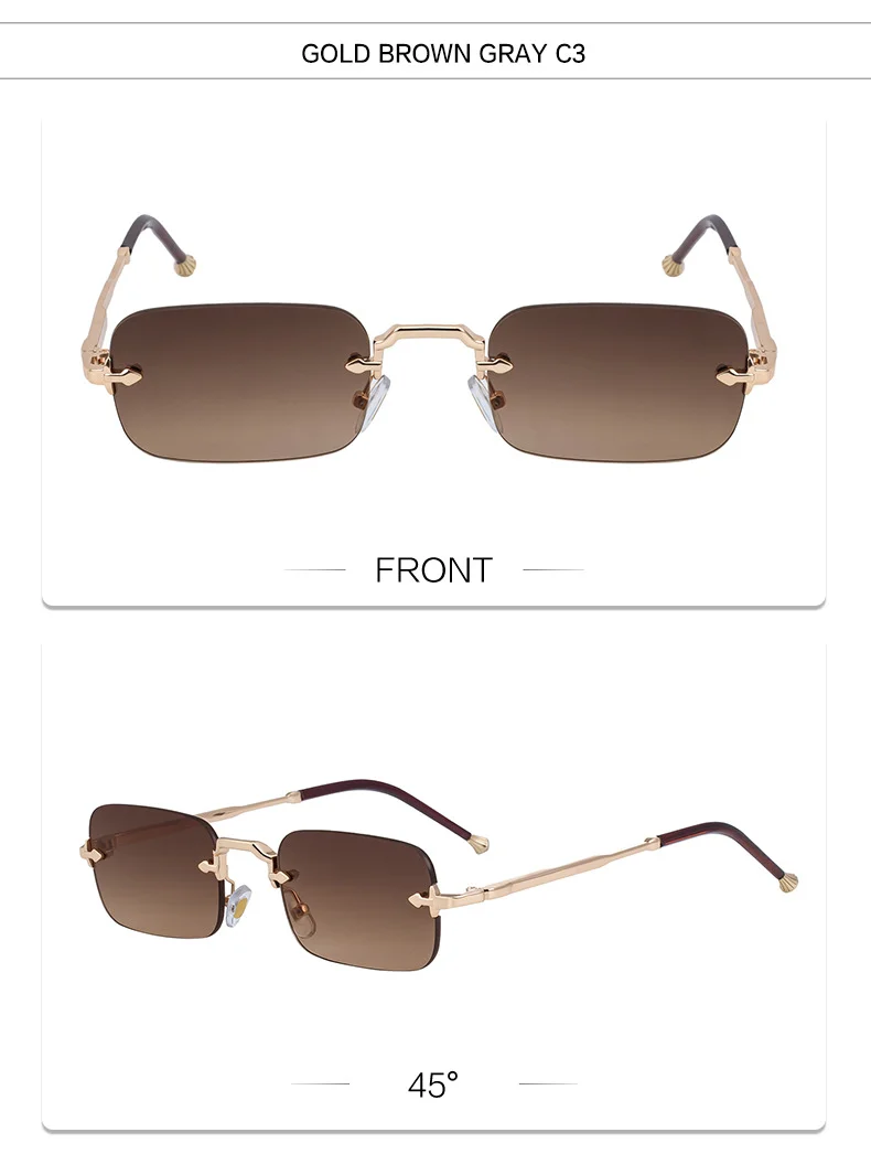 Black Copper alloy Unisex Small Frame Metal Rimless Sunglasses - Modern Minimalist UV400 Protection - Details 17