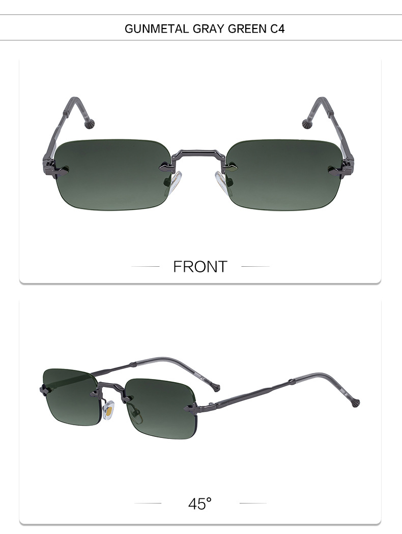 Unisex Small Frame Metal Rimless Sunglasses - Modern Minimalist UV400 Protection Details and Specifications