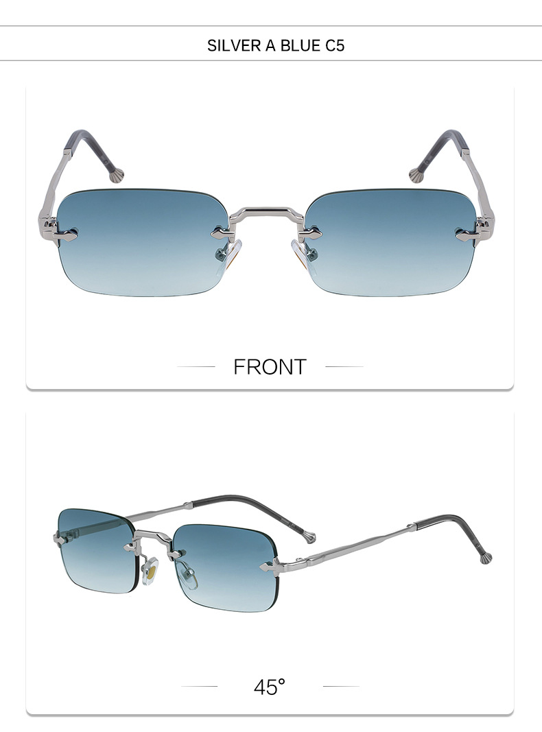 Unisex Small Frame Metal Rimless Sunglasses - Modern Minimalist UV400 Protection Details and Specifications