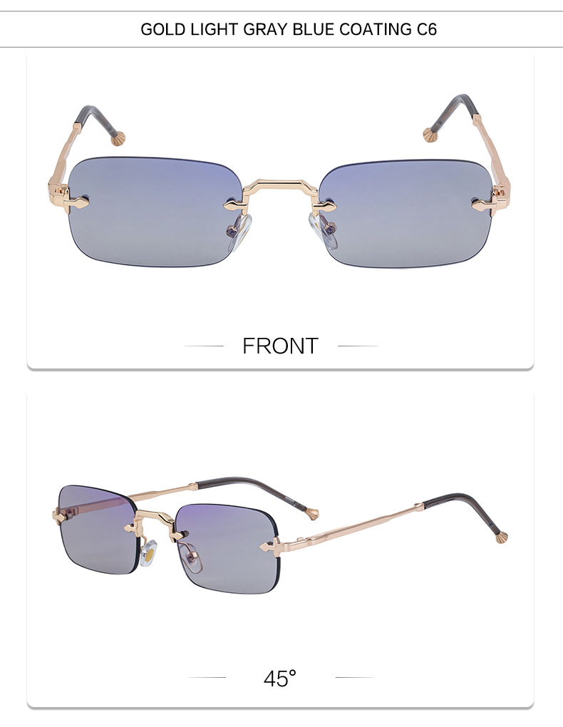 Unisex Small Frame Metal Rimless Sunglasses - Modern Minimalist UV400 Protection Details and Specifications