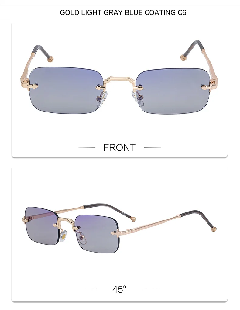 Black Copper alloy Unisex Small Frame Metal Rimless Sunglasses - Modern Minimalist UV400 Protection - Details 20