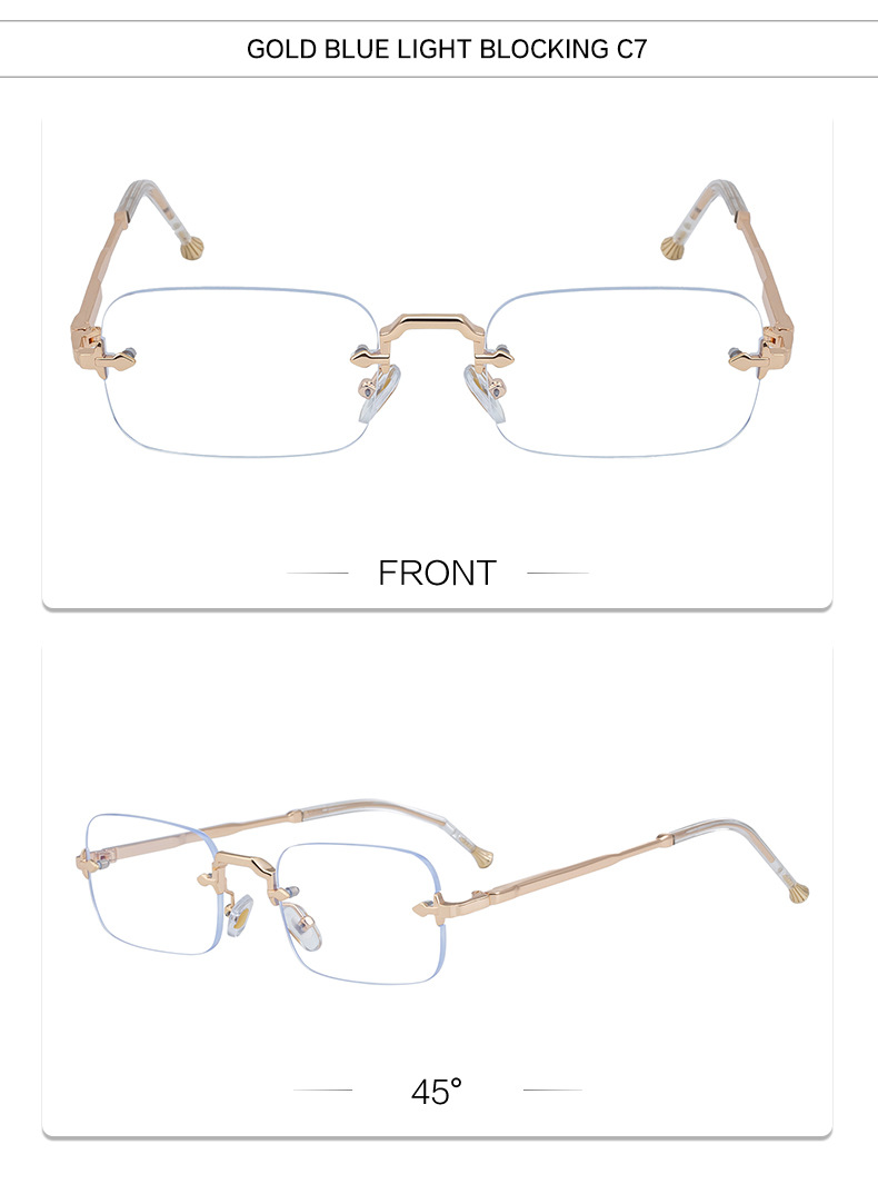 Unisex Small Frame Metal Rimless Sunglasses - Modern Minimalist UV400 Protection Details and Specifications