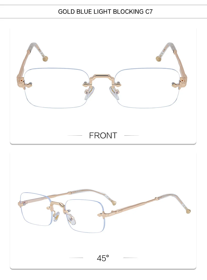 Black Copper alloy Unisex Small Frame Metal Rimless Sunglasses - Modern Minimalist UV400 Protection - Details 21