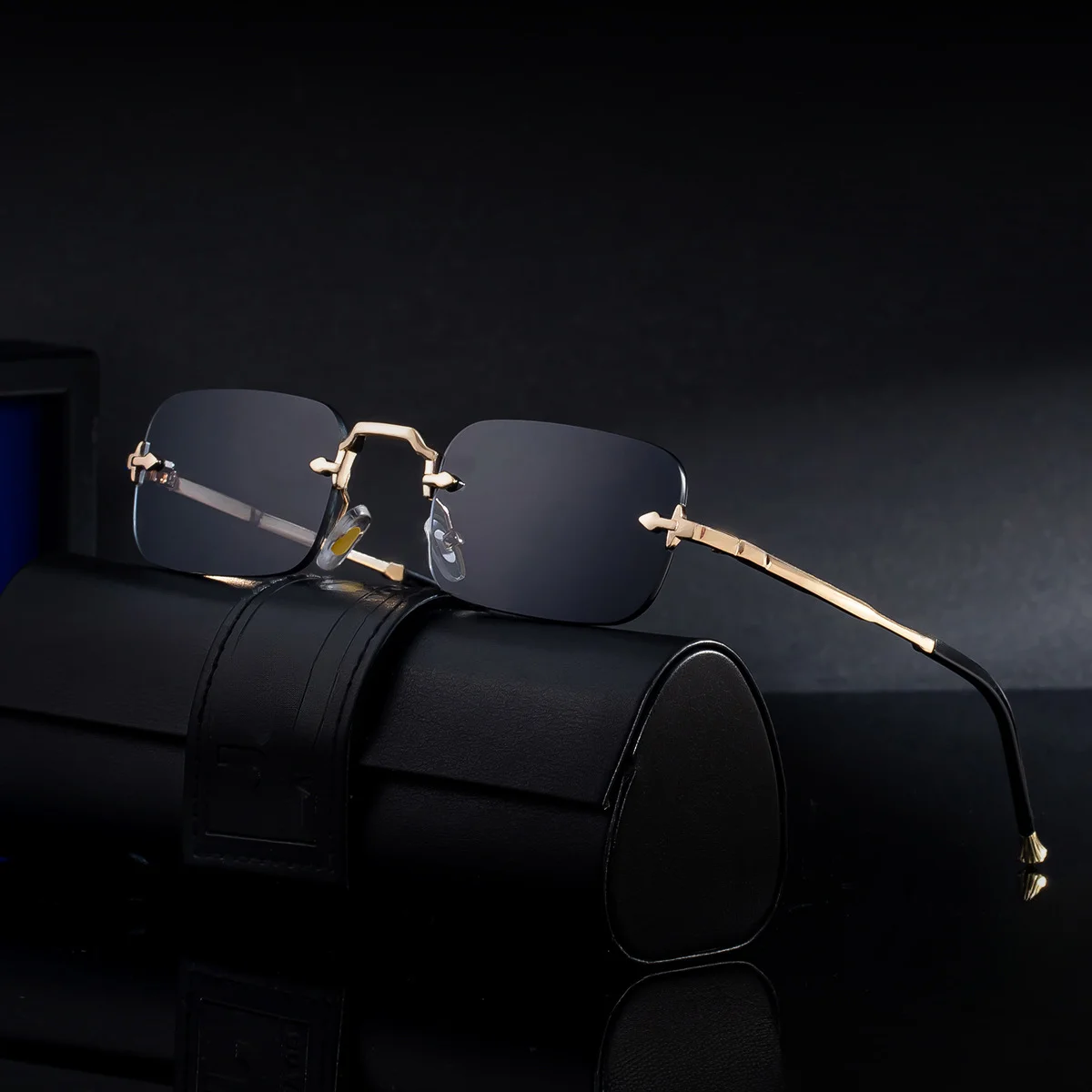 Black Copper alloy Unisex Small Frame Metal Rimless Sunglasses - Modern Minimalist UV400 Protection - View 4