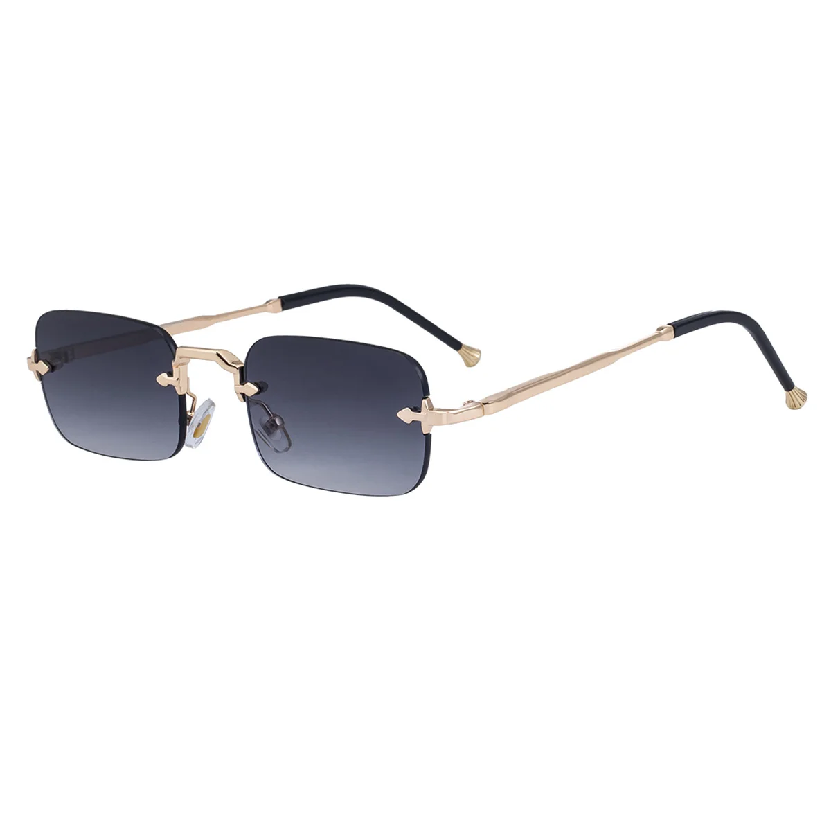 Black Copper alloy Unisex Small Frame Metal Rimless Sunglasses - Modern Minimalist UV400 Protection - View 5