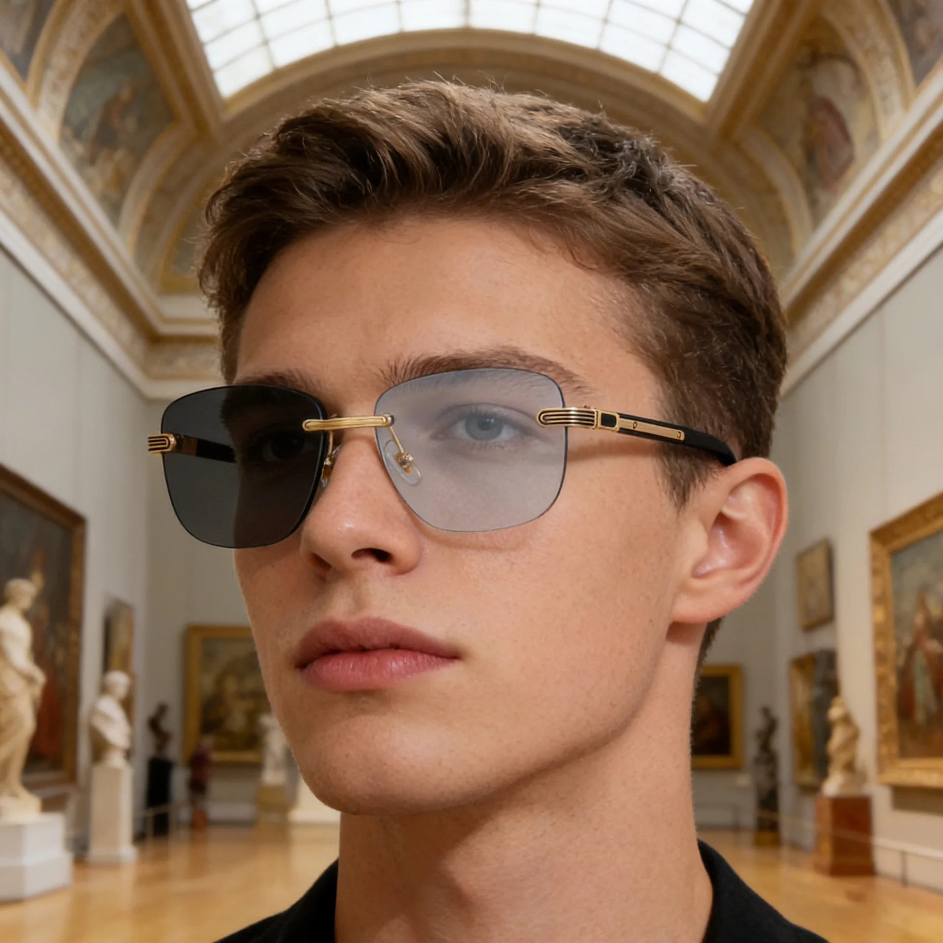 Black PC Men's Premium Photochromic Rimless Sunglasses - Luxury Driving UV400 Eyewear - Details 3