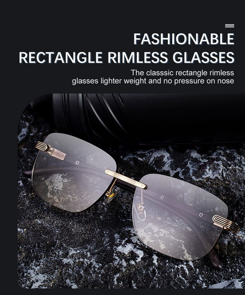 Men's Premium Photochromic Rimless Sunglasses - Luxury Driving UV400 Eyewear Details and Specifications