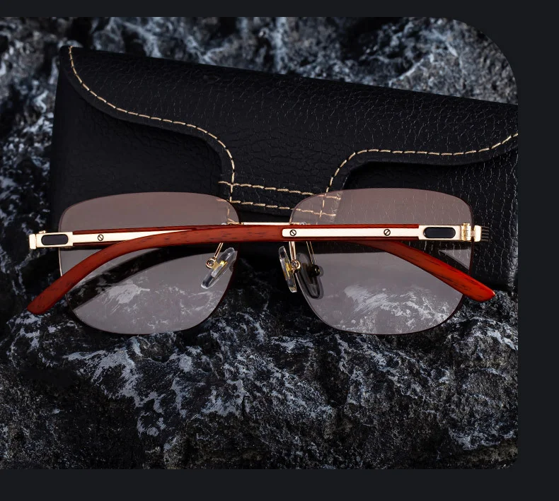 Black PC Men's Premium Photochromic Rimless Sunglasses - Luxury Driving UV400 Eyewear - Details 7