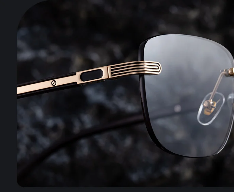 Black PC Men's Premium Photochromic Rimless Sunglasses - Luxury Driving UV400 Eyewear - Details 8