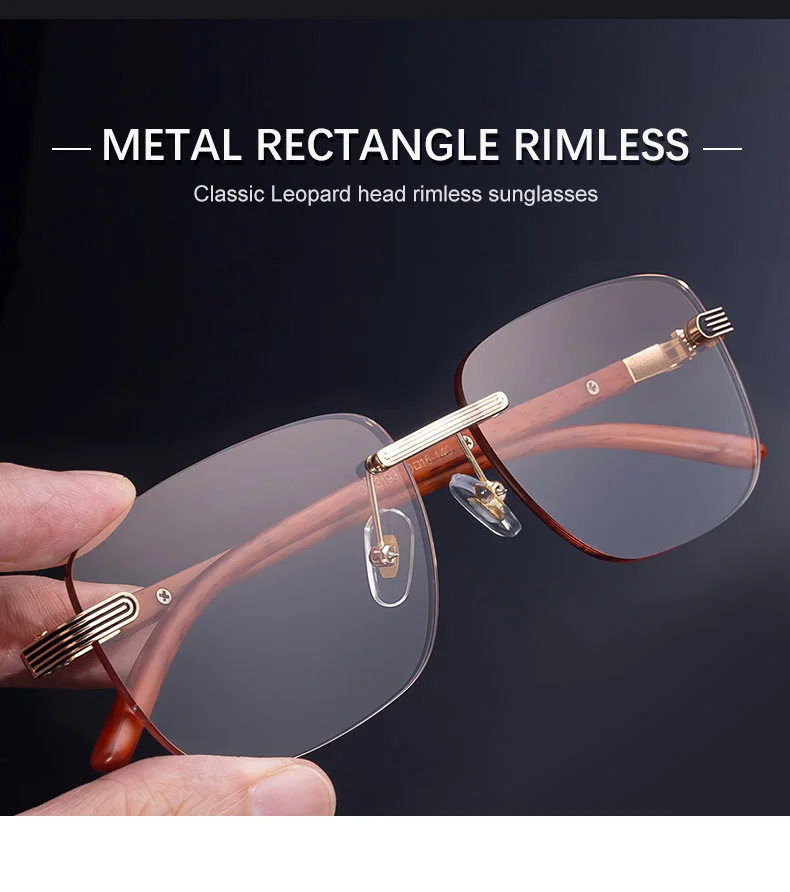 Black PC Men's Premium Photochromic Rimless Sunglasses - Luxury Driving UV400 Eyewear - Details 9