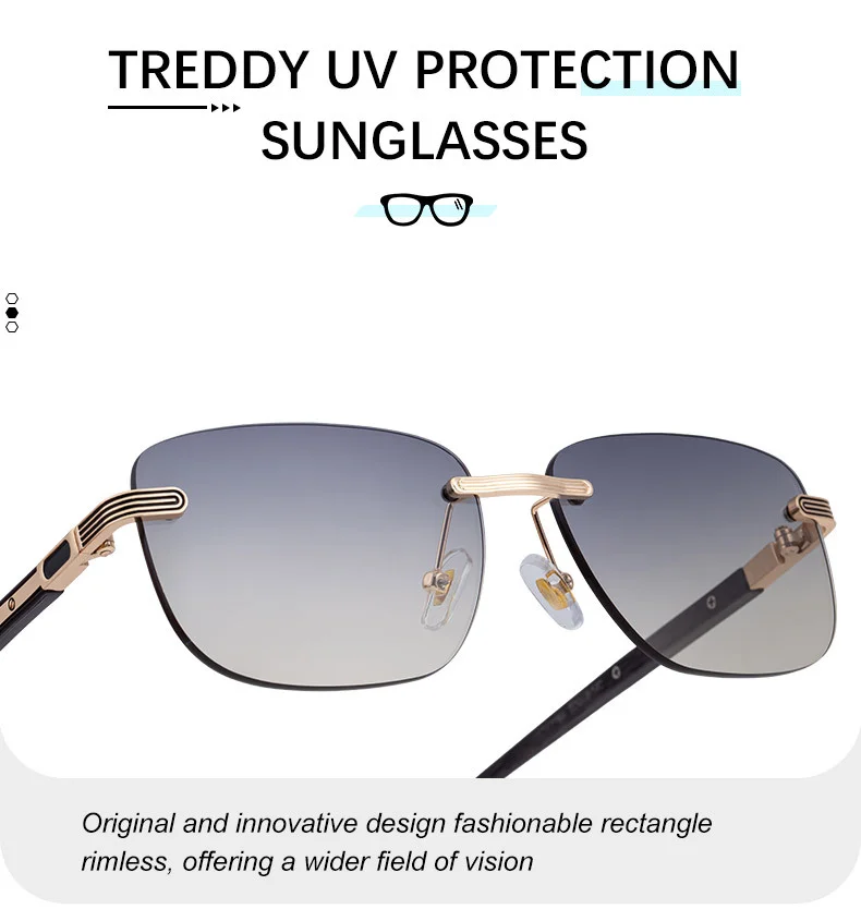 Black PC Men's Premium Photochromic Rimless Sunglasses - Luxury Driving UV400 Eyewear - Details 13