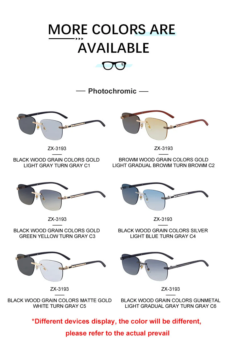 Black PC Men's Premium Photochromic Rimless Sunglasses - Luxury Driving UV400 Eyewear - Details 17