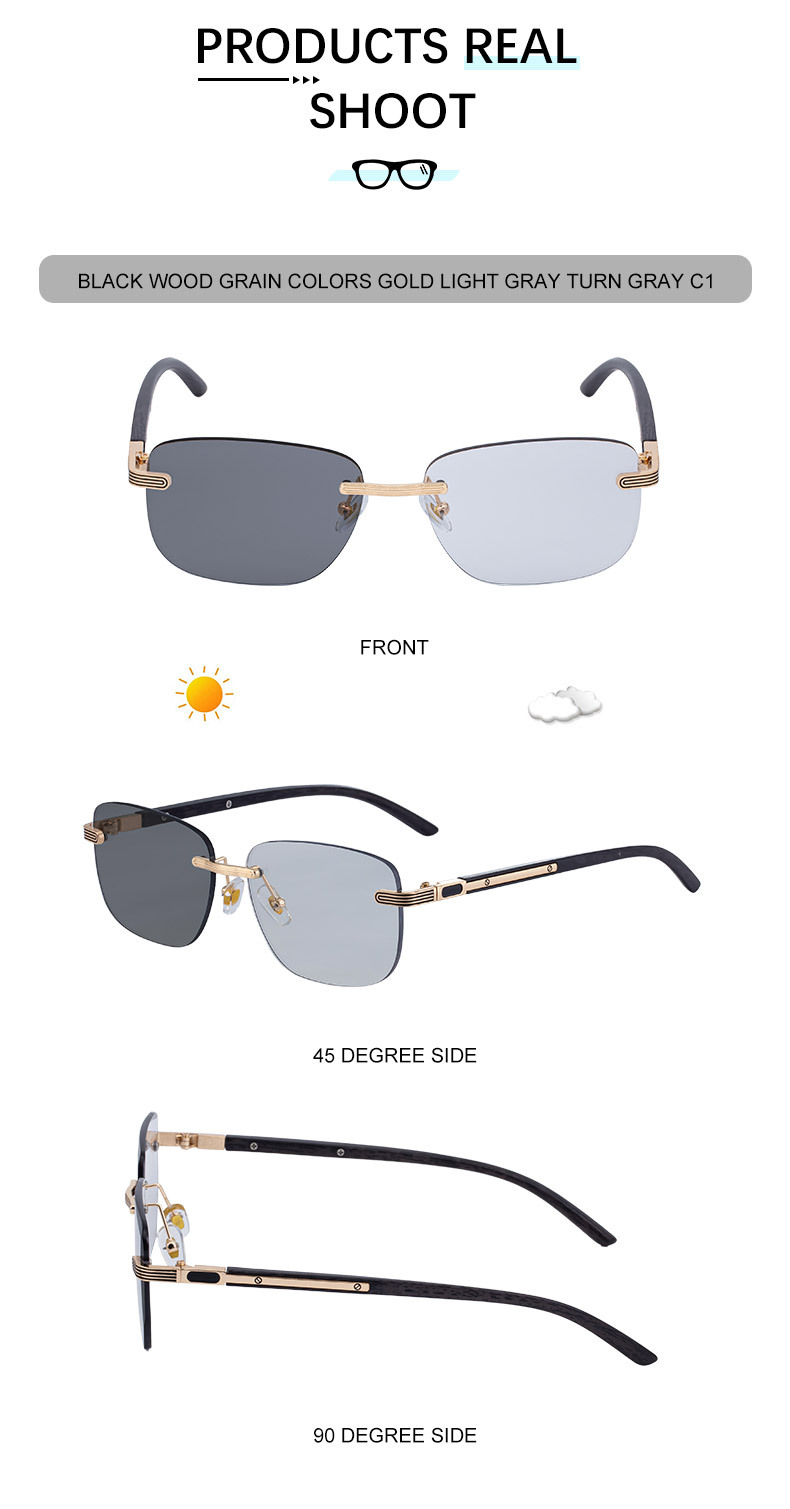 Men's Premium Photochromic Rimless Sunglasses - Luxury Driving UV400 Eyewear Details and Specifications