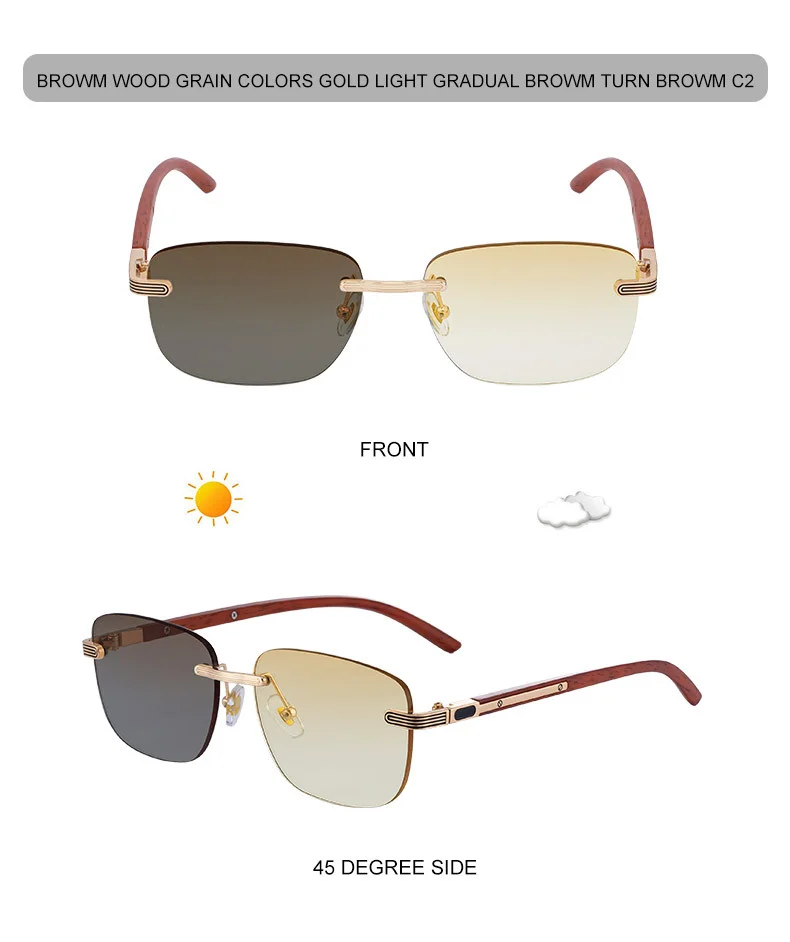 Black PC Men's Premium Photochromic Rimless Sunglasses - Luxury Driving UV400 Eyewear - Details 20