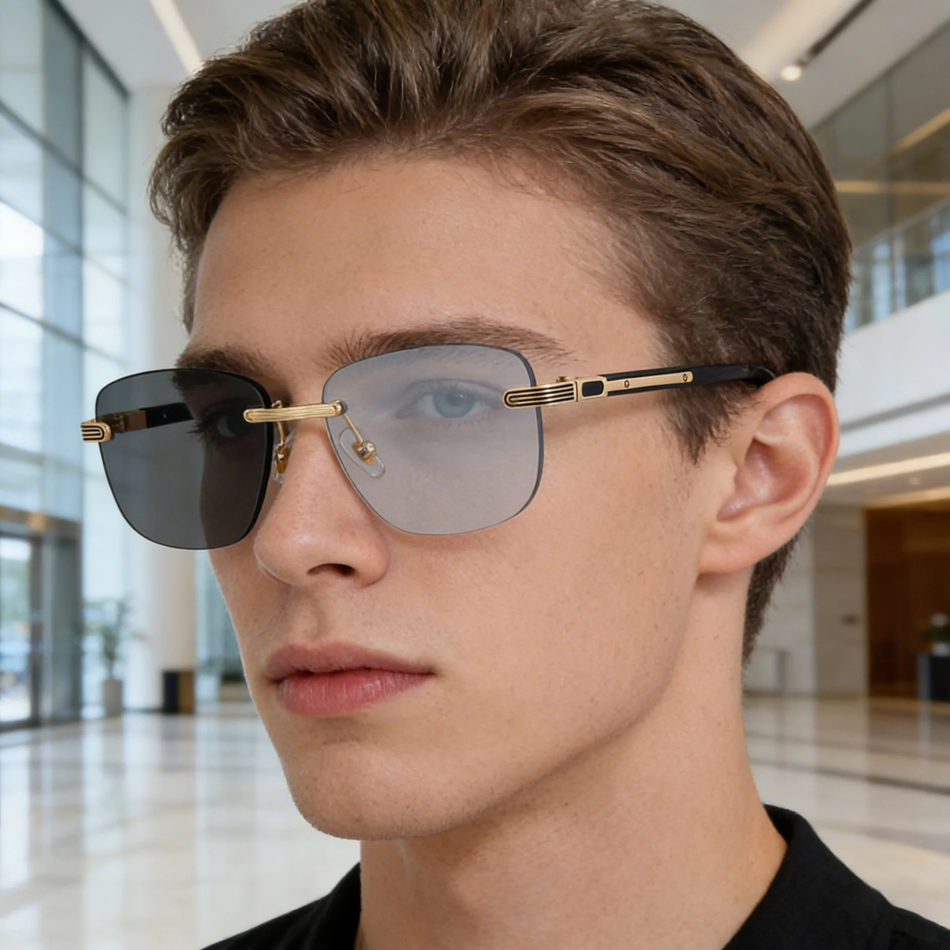 Men's Premium Photochromic Rimless Sunglasses - Luxury Driving UV400 Eyewear