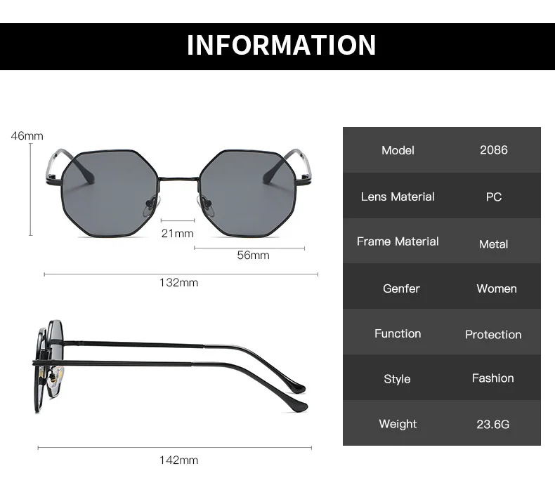 Multiple colors available Metal Multi-Edge Octagonal Glasses / $1.86 per pair (Wholesale Price) - Details 2