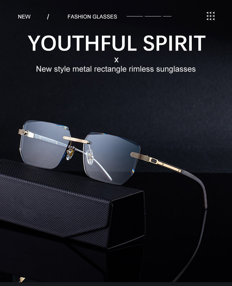 Unisex Diamond Cut Rimless Sunglasses - Premium Photochromic Vintage Eyewear Details and Specifications