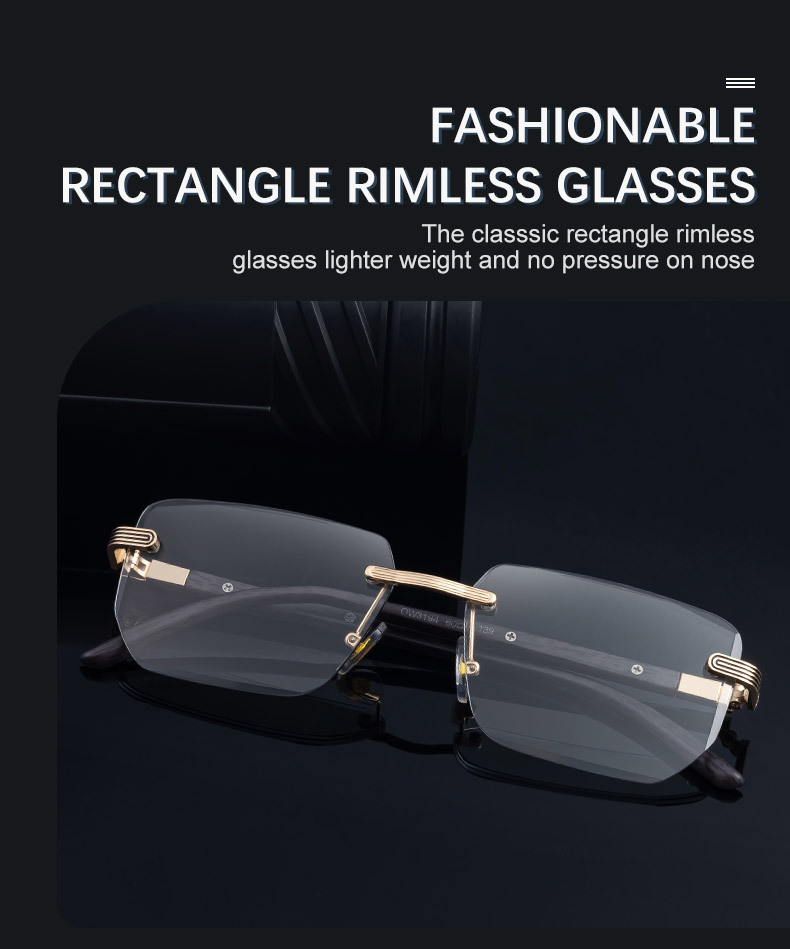 Unisex Diamond Cut Rimless Sunglasses - Premium Photochromic Vintage Eyewear Details and Specifications