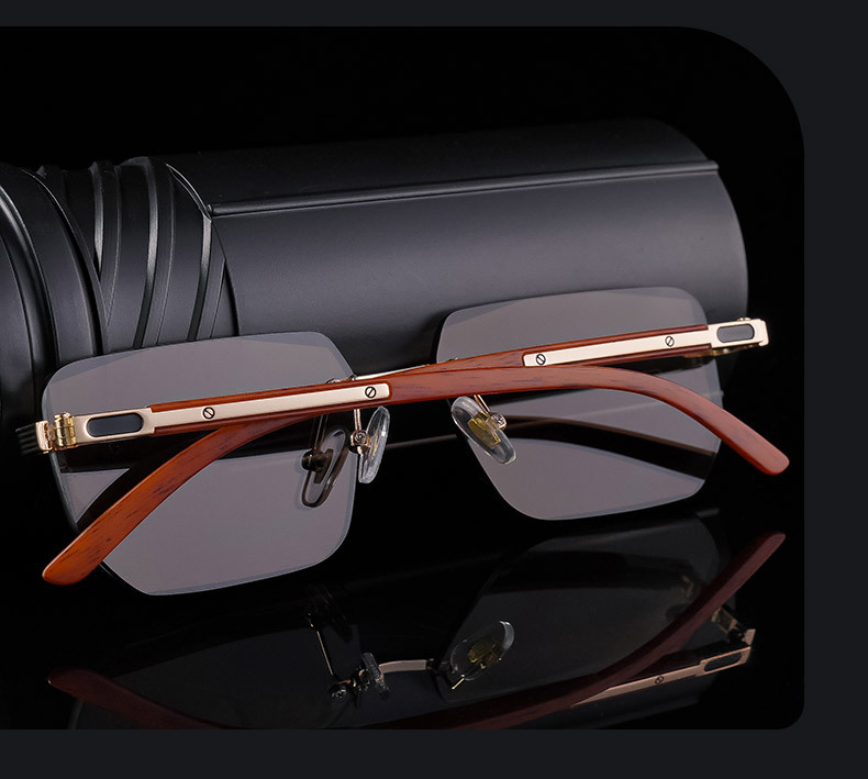 Unisex Diamond Cut Rimless Sunglasses - Premium Photochromic Vintage Eyewear Details and Specifications