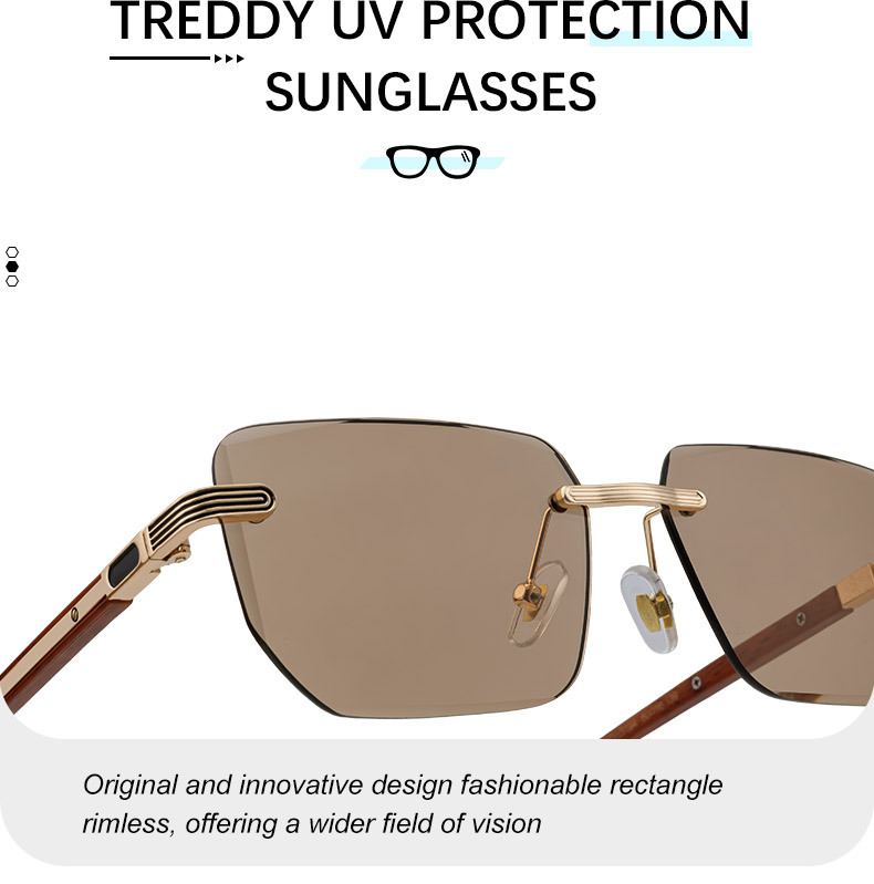 Unisex Diamond Cut Rimless Sunglasses - Premium Photochromic Vintage Eyewear Details and Specifications