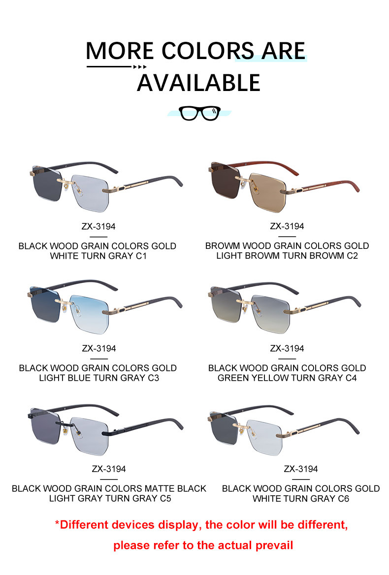 Unisex Diamond Cut Rimless Sunglasses - Premium Photochromic Vintage Eyewear Details and Specifications