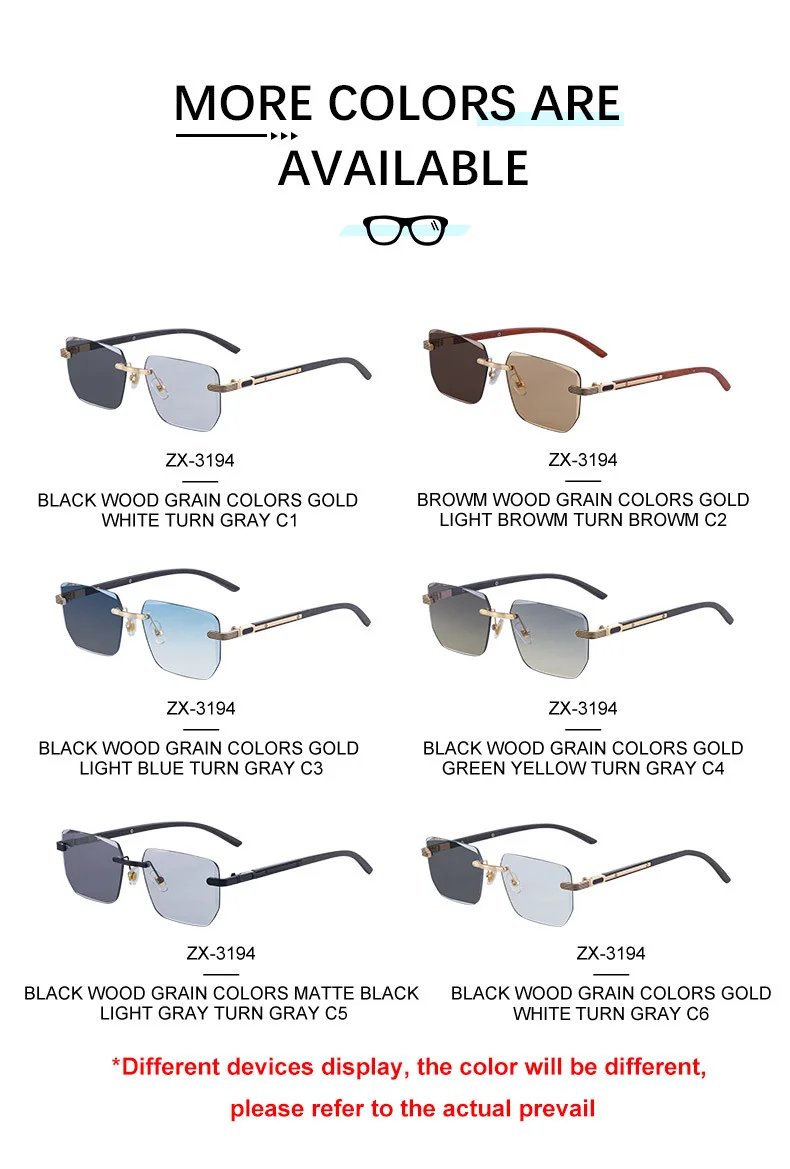 Black PC Unisex Diamond Cut Rimless Sunglasses - Premium Photochromic Vintage Eyewear - Details 13