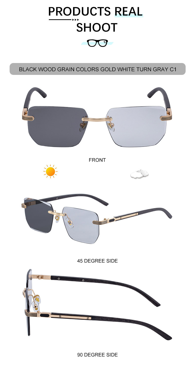 Unisex Diamond Cut Rimless Sunglasses - Premium Photochromic Vintage Eyewear Details and Specifications