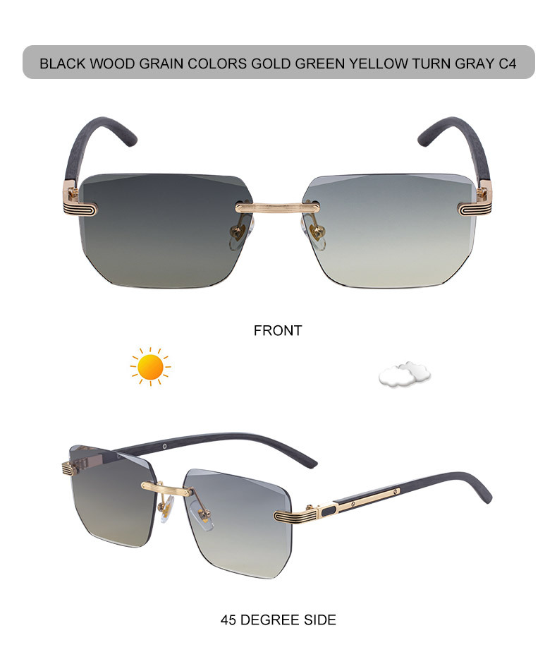 Unisex Diamond Cut Rimless Sunglasses - Premium Photochromic Vintage Eyewear Details and Specifications