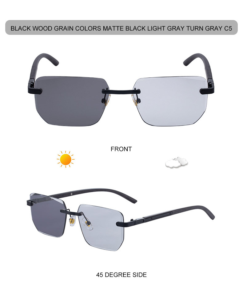 Unisex Diamond Cut Rimless Sunglasses - Premium Photochromic Vintage Eyewear Details and Specifications