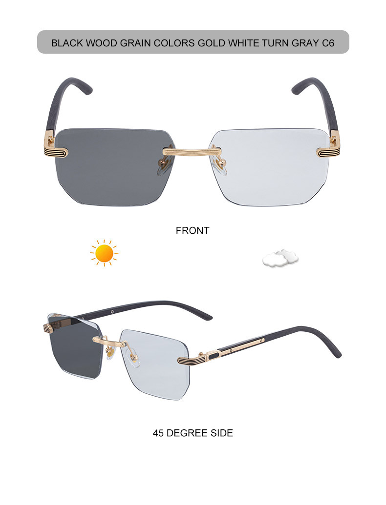 Unisex Diamond Cut Rimless Sunglasses - Premium Photochromic Vintage Eyewear Details and Specifications