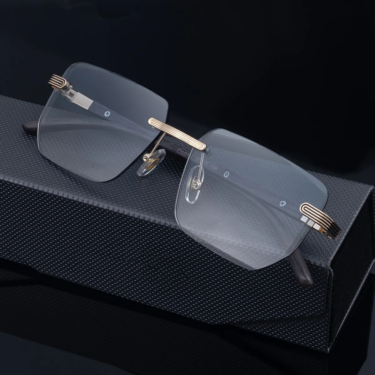 Black PC Unisex Diamond Cut Rimless Sunglasses - Premium Photochromic Vintage Eyewear - View 4