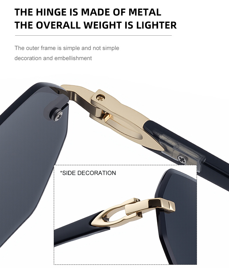 Men's Diamond Cut Polygon Rimless Sunglasses - Premium Driving Eyewear Details and Specifications