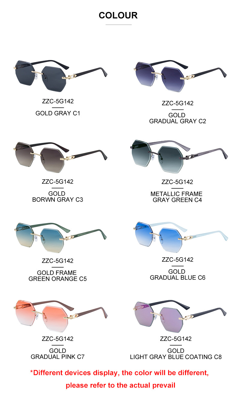 Men's Diamond Cut Polygon Rimless Sunglasses - Premium Driving Eyewear Details and Specifications