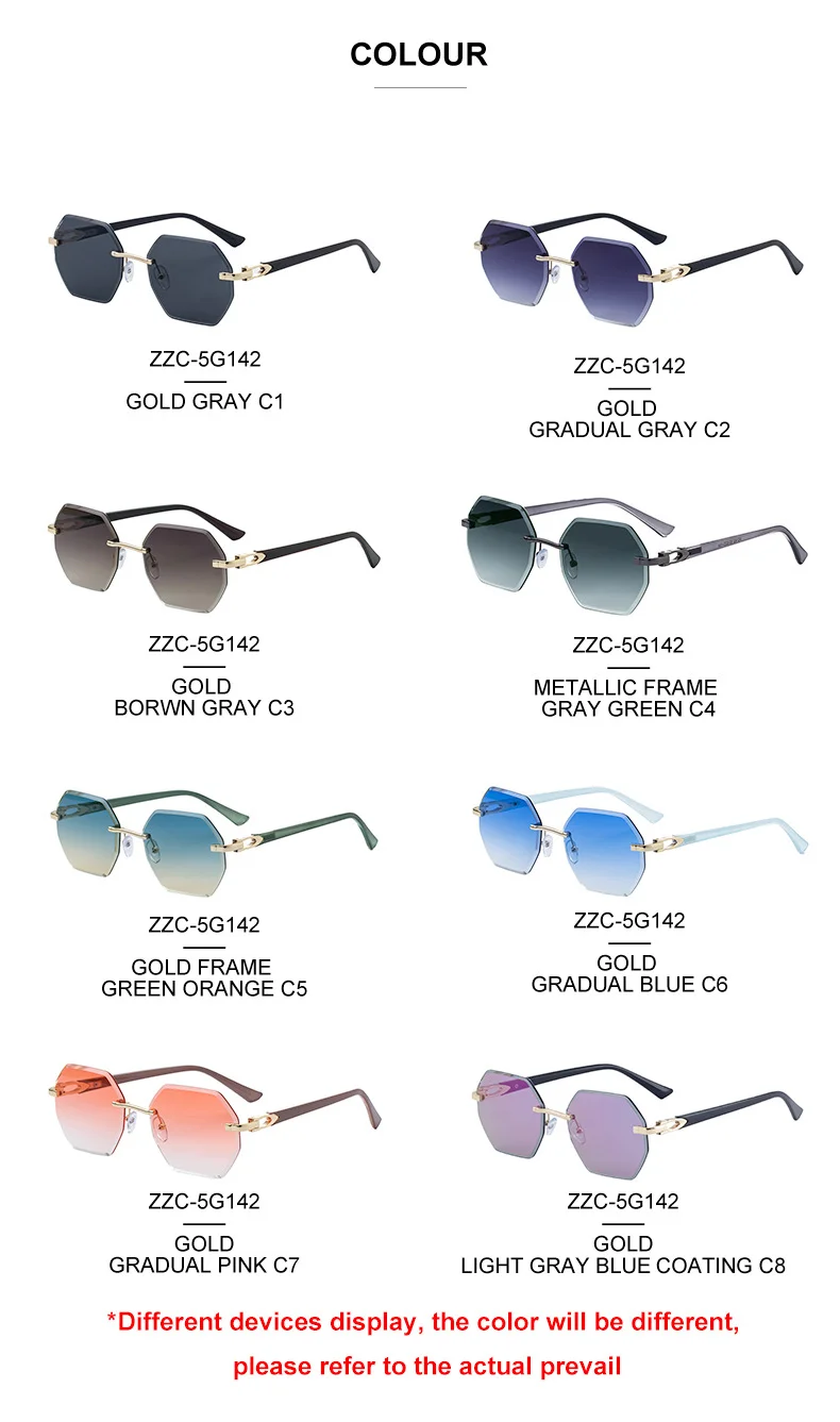 Black metal Men's Diamond Cut Polygon Rimless Sunglasses - Premium Driving Eyewear - Details 15