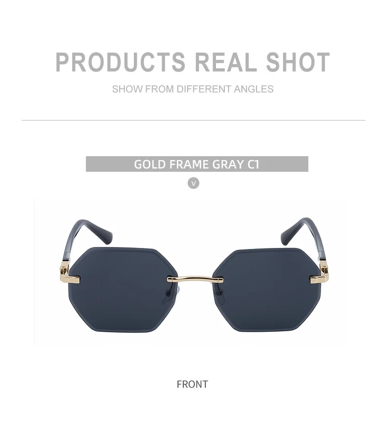 Black metal Men's Diamond Cut Polygon Rimless Sunglasses - Premium Driving Eyewear - Details 17